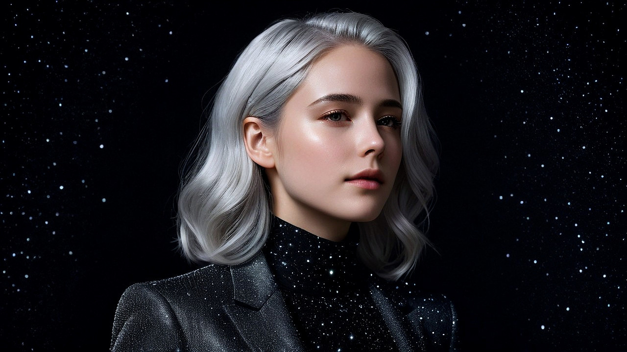 Silver-Haired Elegance Under Starry Skies