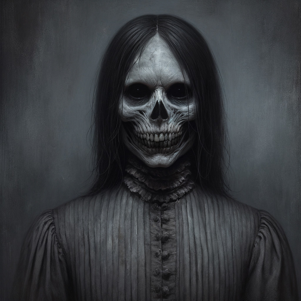 Haunting Figure with Skeletal Face and Dark Garment
