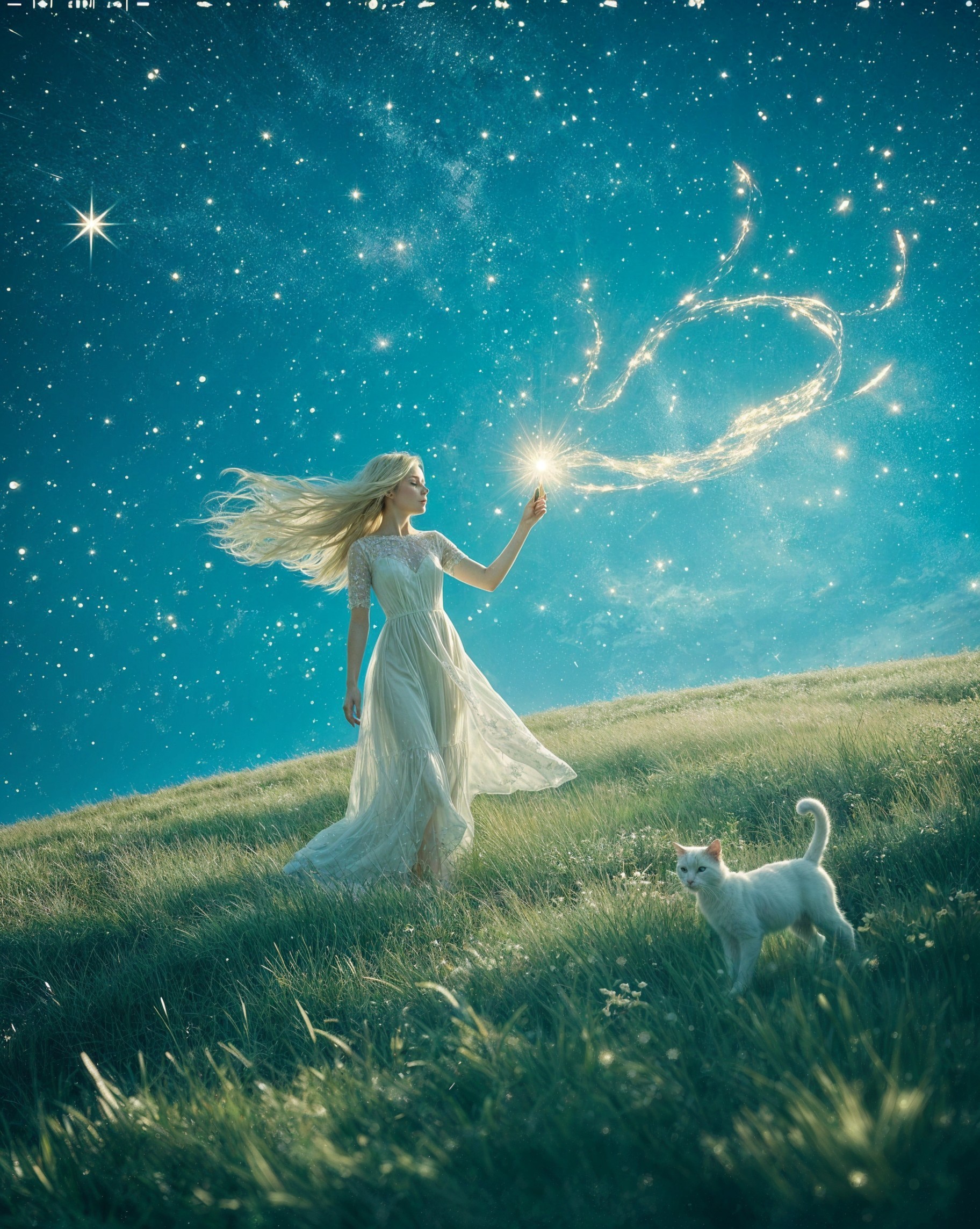 Enchanting Night: A Journey with Light and Cat