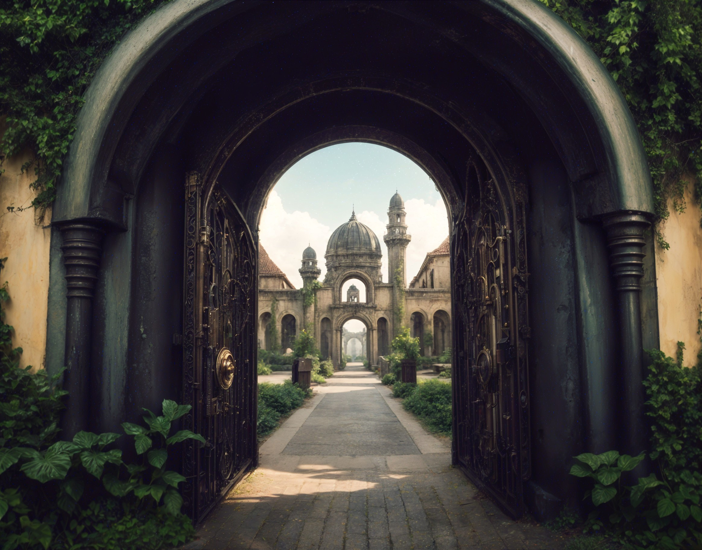 Ornate Gateway Revealing Abandoned Architectural Ruins
