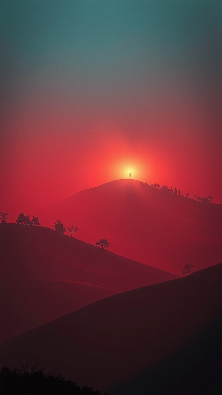 Serene Landscape with Rolling Hills at Sunset