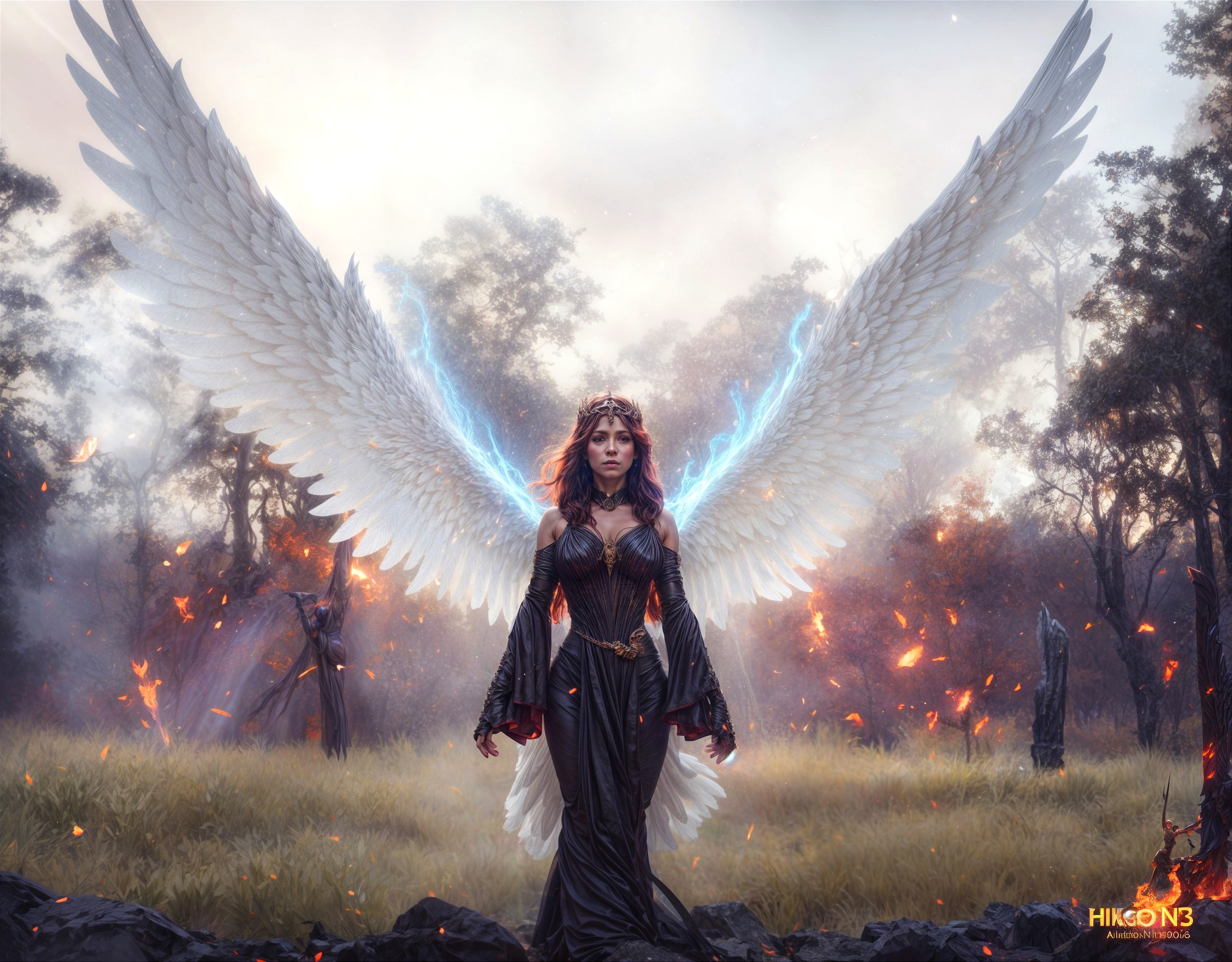 Mystical Figure with Ethereal Wings in Golden Field
