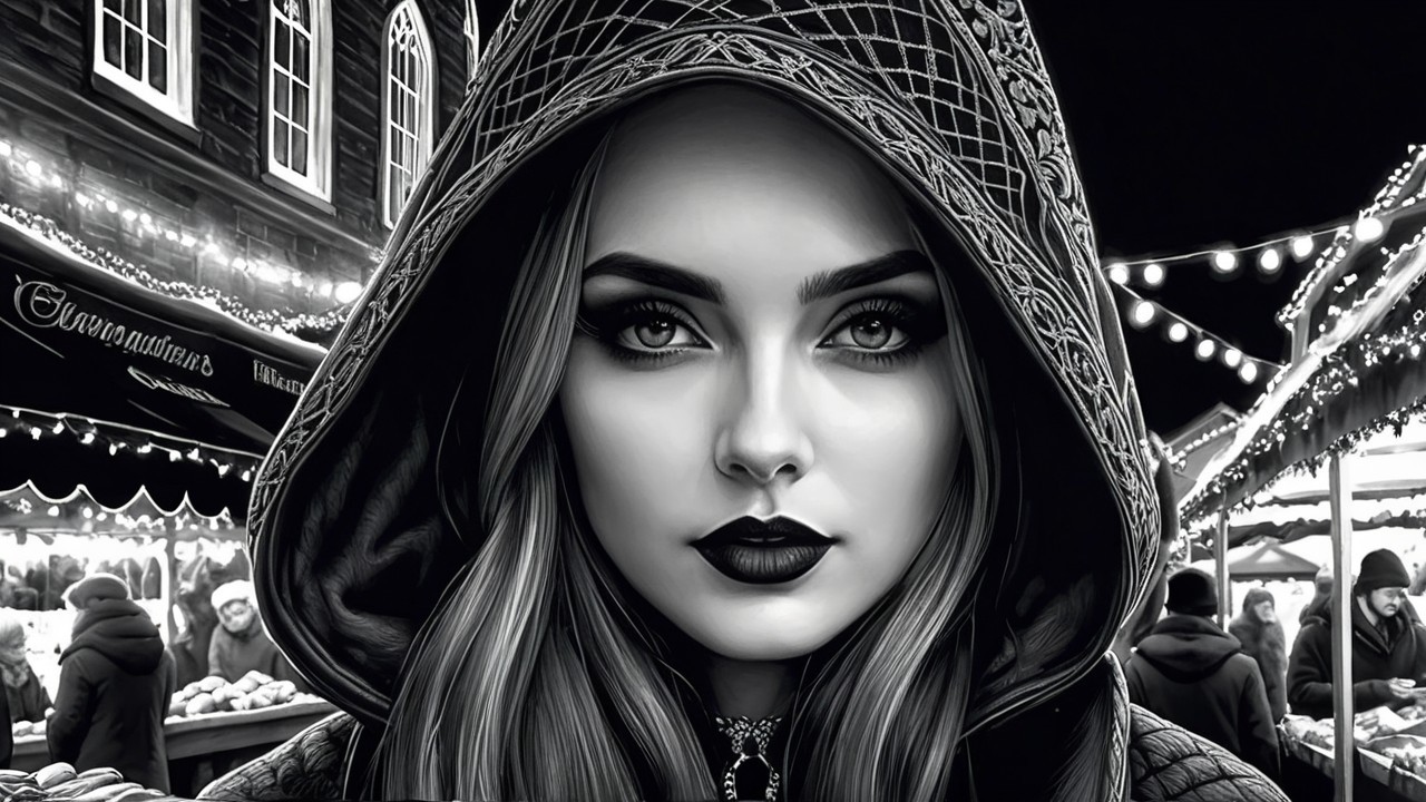 Mysterious Woman in Black and White Portrait