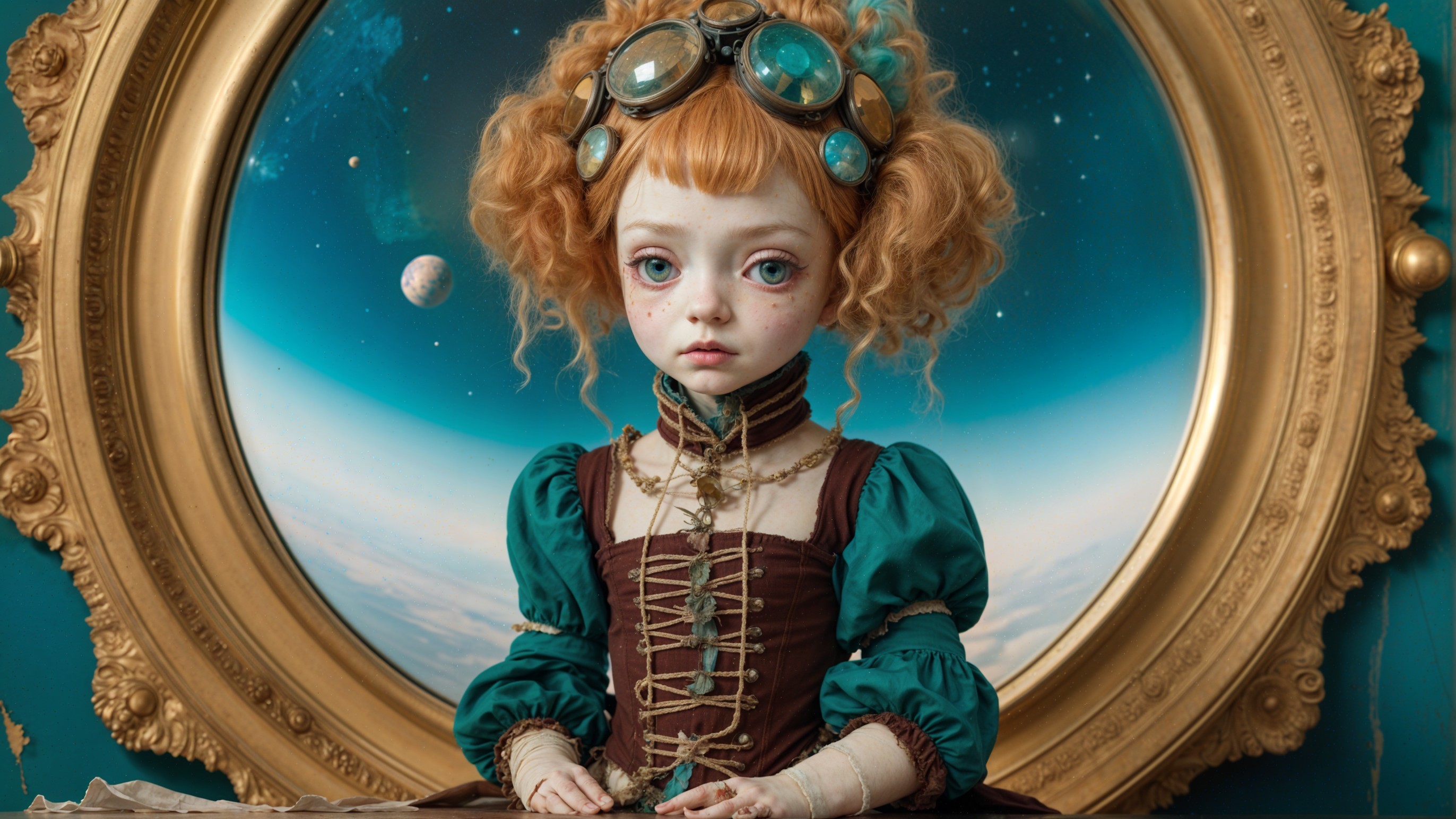 Steampunk-Inspired Doll with Cosmic Backdrop