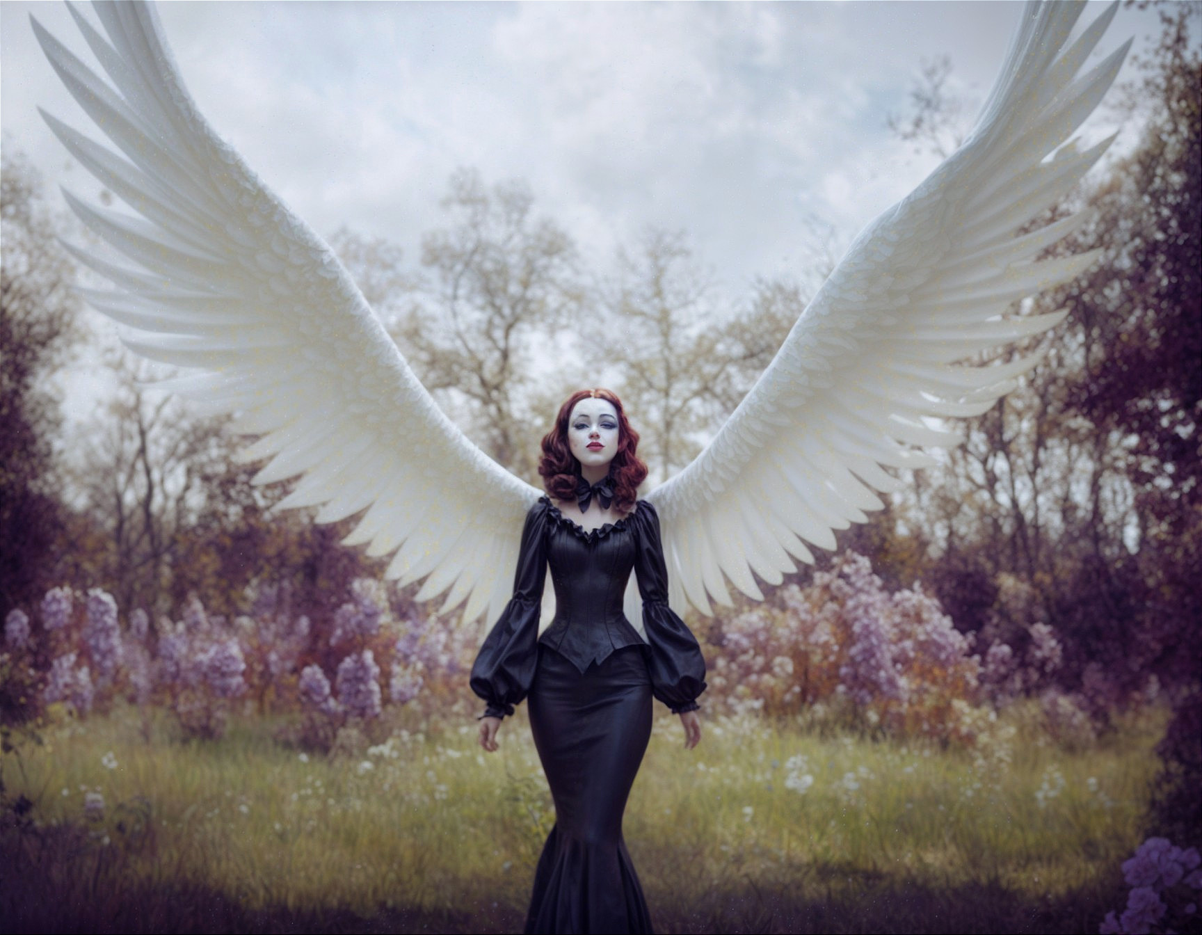 Mystical Figure in Meadow of Contrast