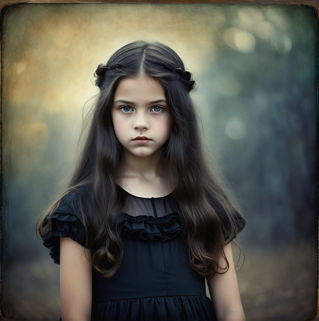 Mystery in Black: A Girl's Intense Gaze