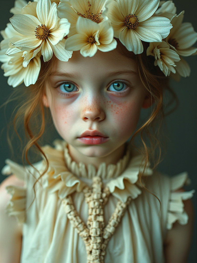 Young girl with blue eyes and flower crown portrait