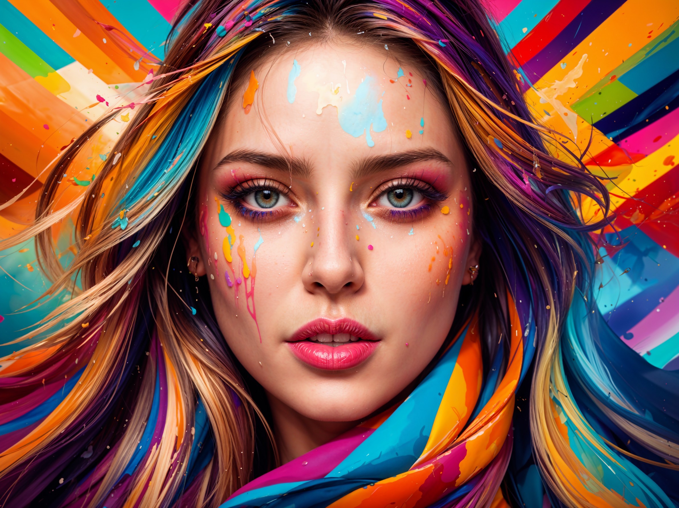 Portrait of a Woman with Colorful Hair and Paint