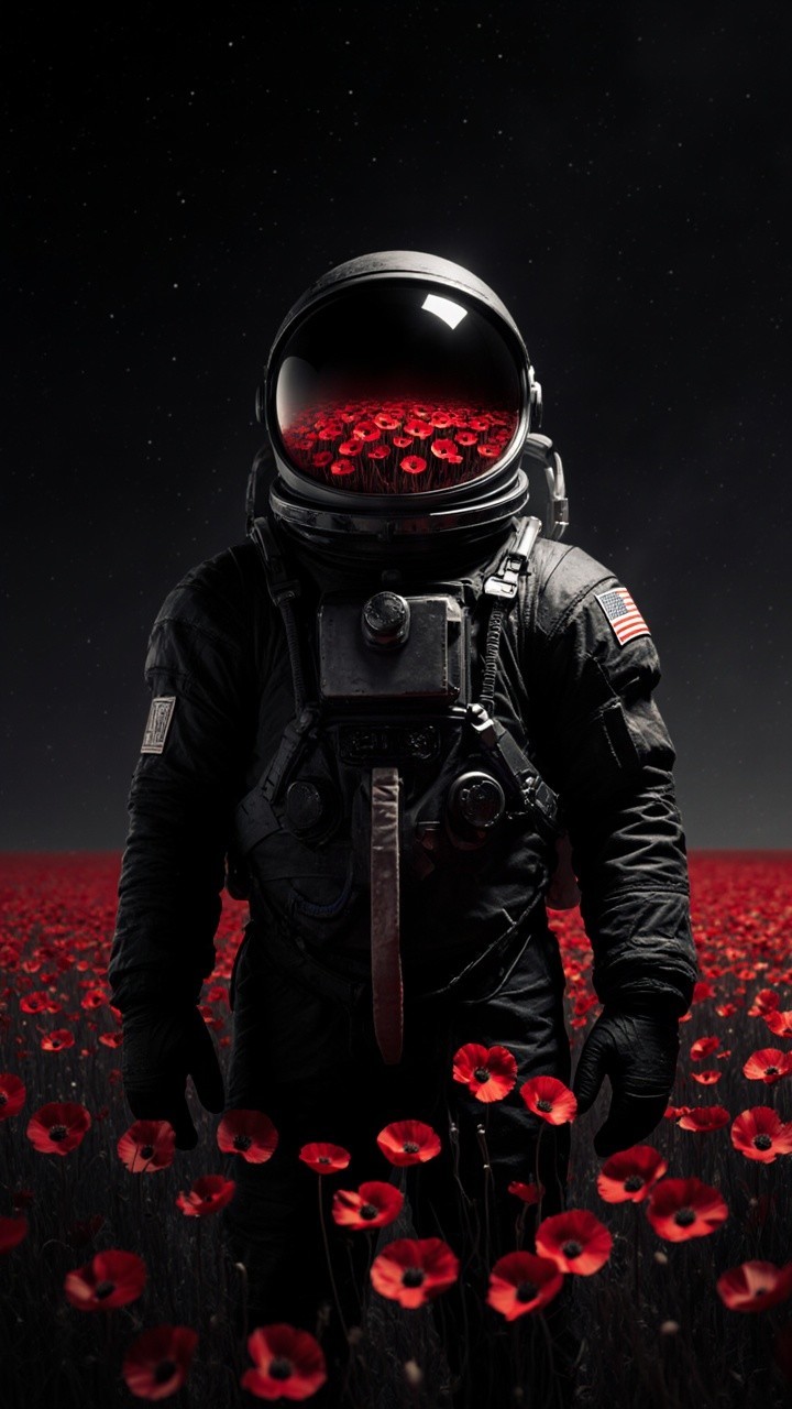 Astronaut in Poppies Under Starry Sky Contrast