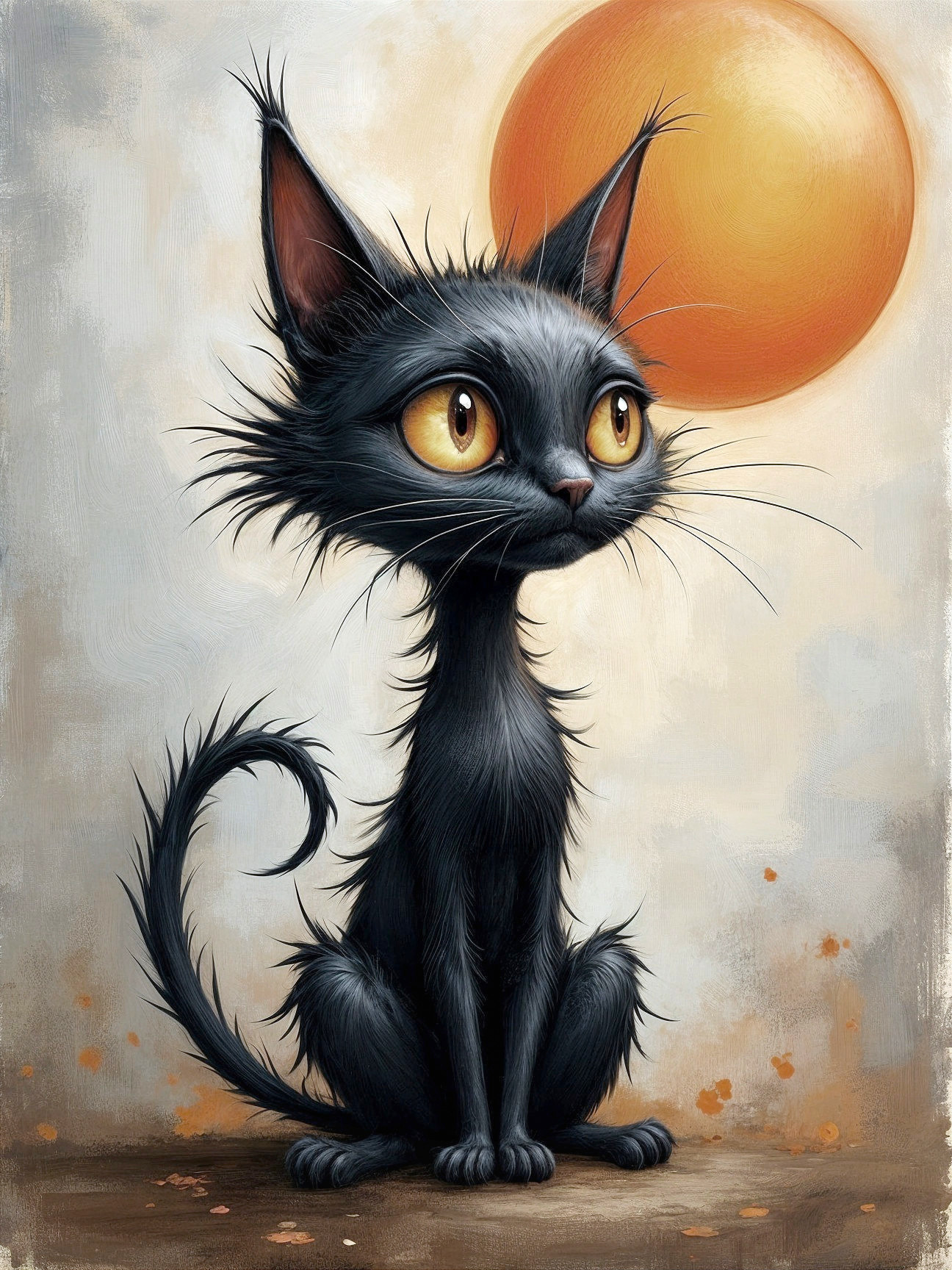 Whimsical Black Cat Beneath a Warm Sunset