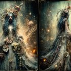 Mystical Forest Scene with Ethereal Gown and Flora