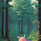 Whimsical Pink Creature in Vibrant Forest Scene