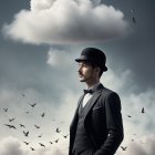 Man in Black Suit Against Dramatic Cloudy Sky