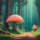 Tranquil Forest with Whimsical Mushrooms and Pathway