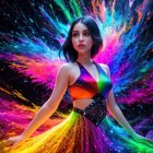 Digital Artwork of Woman in Colorful Striped Dress