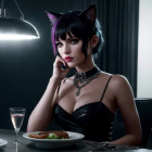 Woman with Cat Ears in Dimly Lit Setting