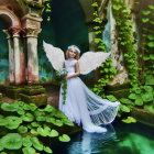 Mystical Scene with Winged Woman by Serene Pool