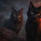 Black Cats with Golden Eyes Against Dark Backdrop