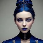 Ethereal Portrait of a Woman with Blue Hair and Attire