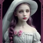 Young girl in elegant dress with floral motifs