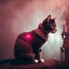 Tabby Cat in Candlelit Room with Mystical Glow