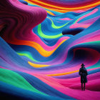 Lone Figure in a Vibrant, Surreal Landscape