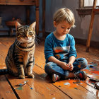Child Crafting with Colorful Materials in Sunlit Room