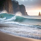 Coastal Sunset with Waves and Cliffs Landscape