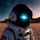 Astronaut on Barren Extraterrestrial Landscape at Sunset