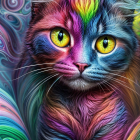 Colorful Cat Surrounded by Psychedelic Background