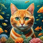 Orange Tabby Cat in Vibrant Underwater Scene