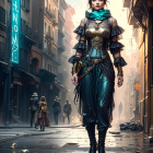 Steampunk-Inspired Attire on a Historic Street