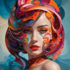 Portrait of a Woman with Colorful Swirls and Patterns
