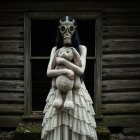 Eerie Figure in Frayed Gown by Weathered Cabin