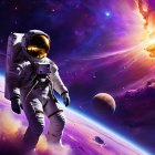 Astronaut in Colorful Cosmic Space Environment