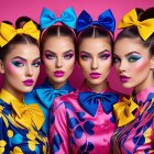 Models Displaying Bold Styles Against Pink Background