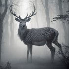 Majestic deer in a misty forest setting