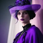 Close-up portrait of a woman in vibrant purple gown