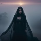 Mysterious figure in a misty, ethereal landscape