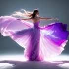 Elegant dancer in lavender to purple flowing dress