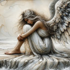 Ethereal Angel on Weathered Dock with Detailed Wings