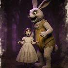 Whimsical Scene of Girl and Friendly Bunny in Purple Light
