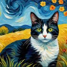 Impressionistic Painting of Cat in Colorful Landscape