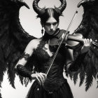 Dark Elegance in Black Gown with Raven Wings