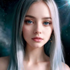 Portrait of a Young Woman in Cosmic Backdrop