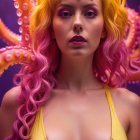 Surreal Figure with Vibrant Hair and Tentacles