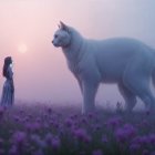 Dreamlike Landscape with Girl and Large White Cat