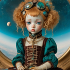 Steampunk-Inspired Doll with Cosmic Backdrop