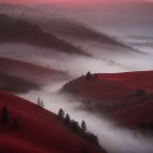 Mystical Landscape with Pink Moon and Dark Mountains