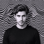 Black and white portrait of a young man with beard